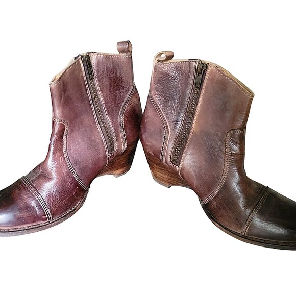 Leather Wedge Heel Ankle Boots Booties Bench Made in Leon Mexico Side Zipper - Picture 6 of 6